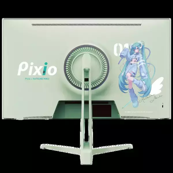 「初音ミク仕様ゲーミングモニターが「pixio」から発売！ 上部に乗せて飾れるアクリルフィギュア付き」の画像