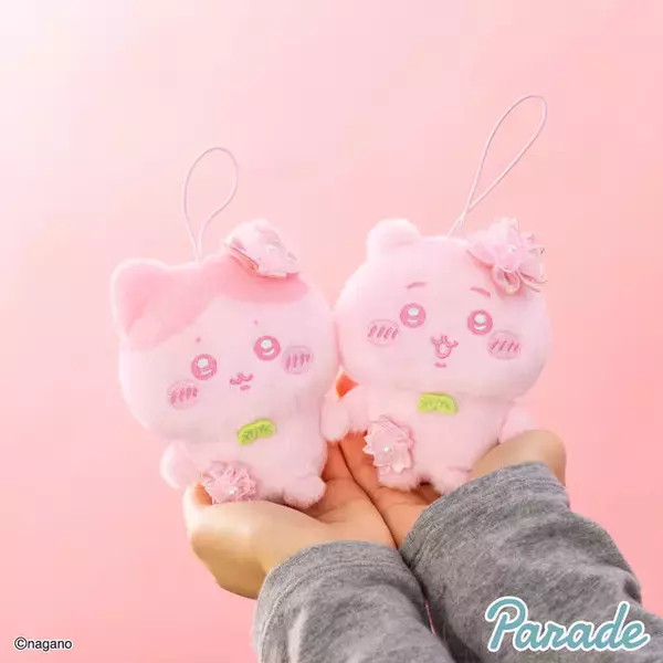 「“淡いさくらいろ”の「ちいかわ」たち全4種！頭に添えられた花も可愛い「ぬいぱれっと」ぬいぐるみマスコットが順次展開」の画像