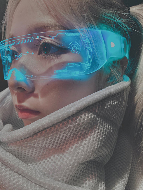 色鮮やかに発光するサイバーメガネ