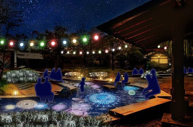 足湯 プロジェクションマッピング お湯の中に花火 大江戸温泉物語 の足湯が面白い 東京 16年12月5日 エキサイトニュース