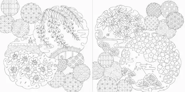 「伝統文様を組み合わせた華やかな和柄が満載「四季の和柄と花景色 ぬり絵ブック」発売」の画像