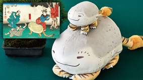 謎可愛い♡歌川芳員の浮世絵に登場するあの謎の動物「虎子石」がポーチ＆クッションになった！