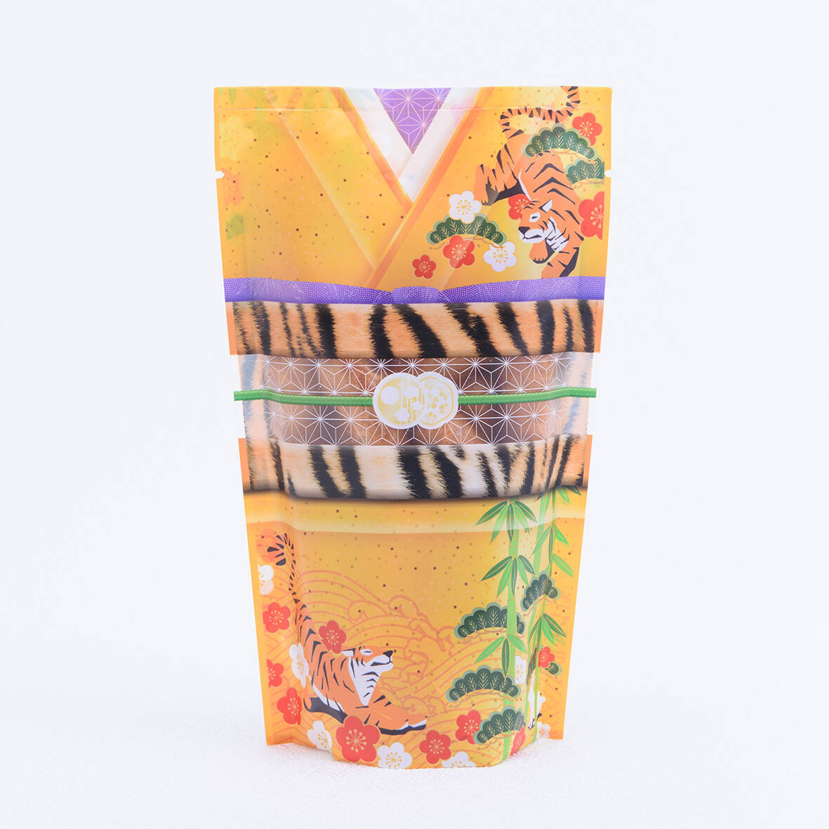 「ゆしま花月」のかりんとうに、2022年の干支「寅」をモチーフにした着物柄パッケージ登場