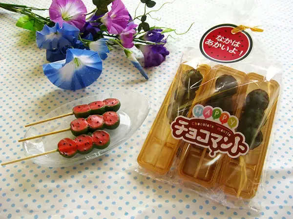 「かわいいこれ！まるでスイカ、でもお団子なおもしろ和菓子「チョコマント すいか味」」の画像