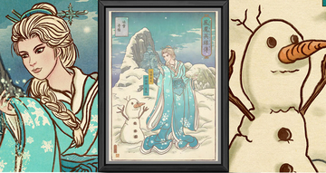 エルサが着物！「アナと雪の女王」のエルサとオラフを浮世絵風に描いた海外作品がおもしろ〜！