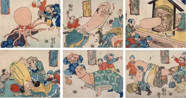 歌川国芳やめぇwww 七福神の福禄寿の頭をネタにした「福禄寿あたまのたわむれ」が最高すぎる！