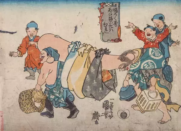 「歌川国芳やめぇwww 七福神の福禄寿の頭をネタにした「福禄寿あたまのたわむれ」が最高すぎる！」の画像