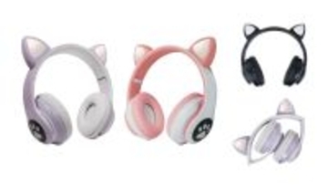 ネコ耳と肉球マークが点灯「ネコ耳ワイヤレスヘッドホン」　Bluetoothでワイヤレス接続