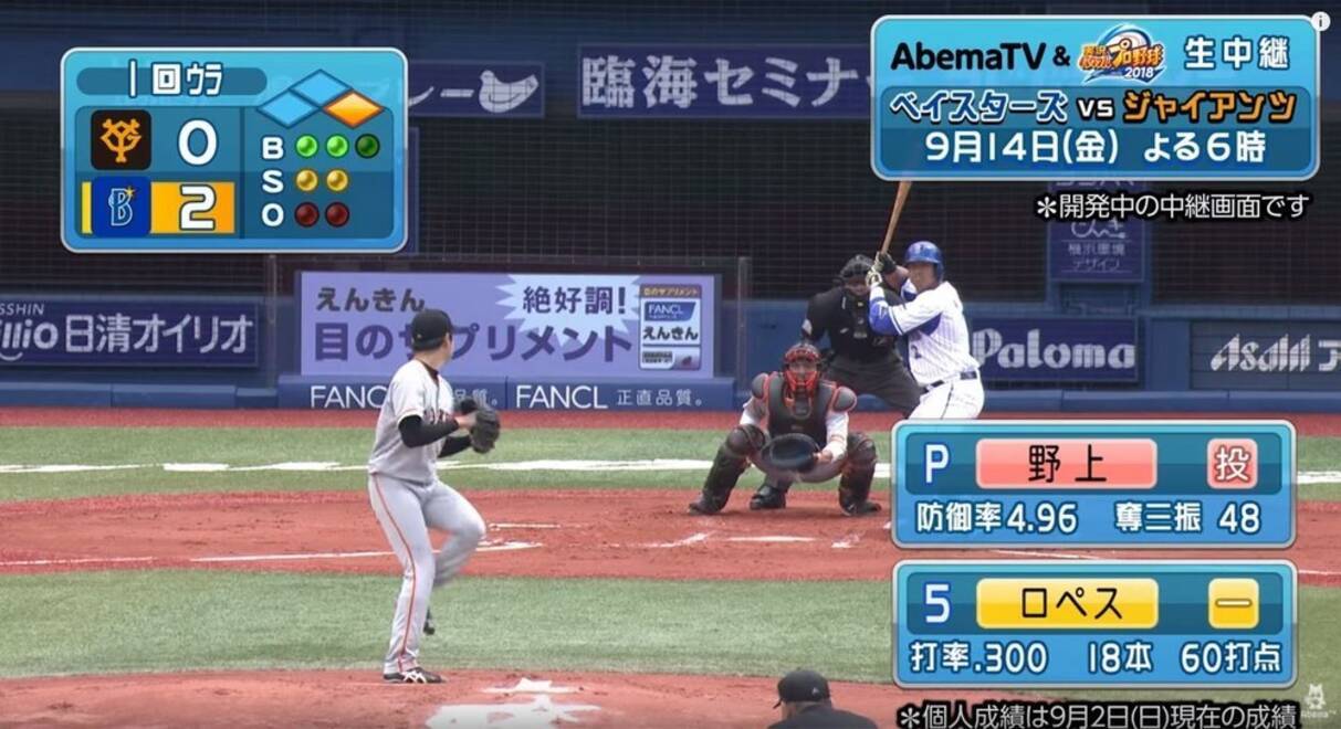 Abematvの野球中継が パワプロ 化 ピヨるのかな ダイジョーブ博士は 18年9月10日 エキサイトニュース