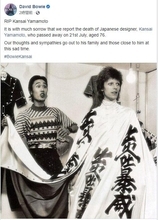 山本寛斎さん死去でデヴィッド・ボウイ公式FBが追悼　時代を作った二人