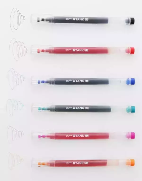 大容量ゲルペン「TANK」　本体丸ごとインクタンクの全6色