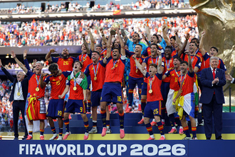 歓喜するスペイン代表ら　Ｗ杯サッカー