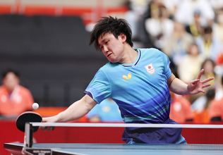 団体決勝でプレーする張本智