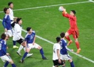 ゴールを守る早川　サッカー