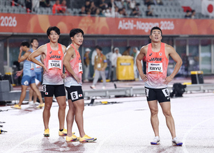 リレー決勝を終えた桐生ら　アジア大会