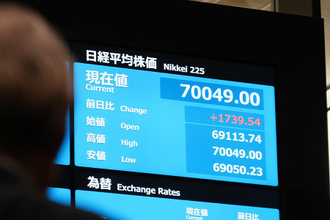 東京株、７万円回復