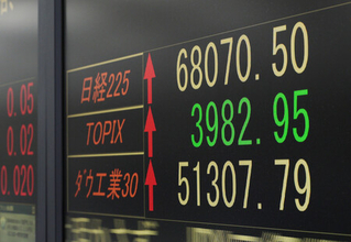 東京株、初の６万８０００円台＝米国株高を引き継ぐ