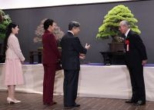 天皇ご一家、盆栽展を鑑賞