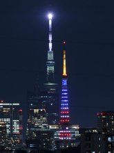 星条旗色の東京タワー