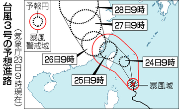 あすにも先島諸島接近＝強い台風３号、災害警戒―気象庁