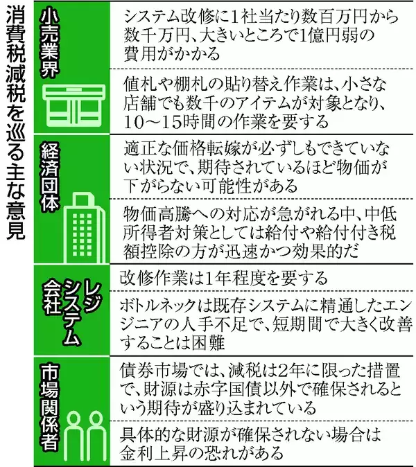 消費税減税、産業界の異論噴出＝システム改修１年、コスト重荷に―国民会議