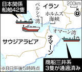 「日本関係船、残り４２隻の動向焦点＝ホルムズ通過、なお不透明―米イラン停戦合意で」の画像1
