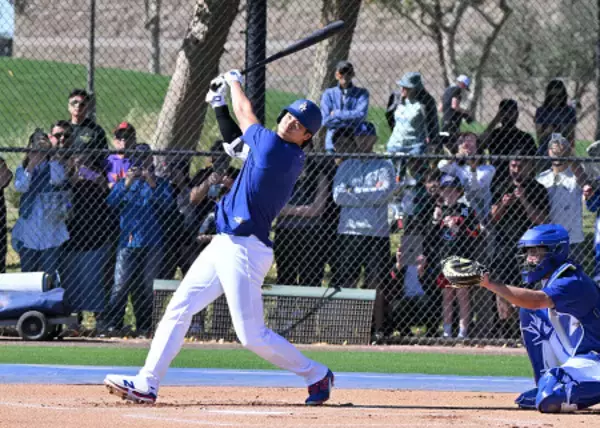 打撃練習する大谷　大リーグ