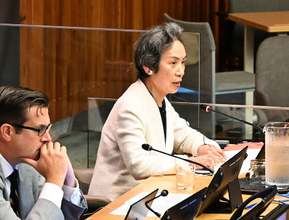 演説する日本被団協の和田事務局次長