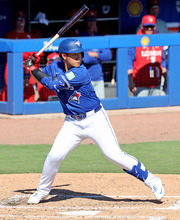 打席に立つ岡本　大リーグ