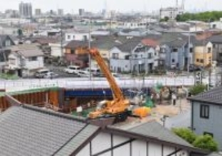 陥没の県道、一部復旧