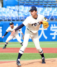 完封勝利の石沢　東都大学野球