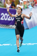 ３位でゴールする林　アジア大会
