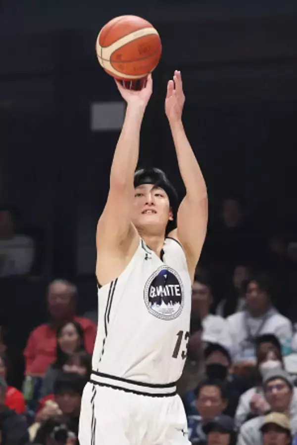 ３点シュートを決める田中