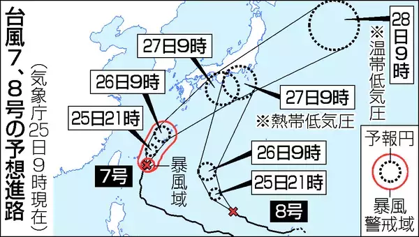 九州北部は低気圧で大雨＝台風７号、沖縄近海北上―気象庁