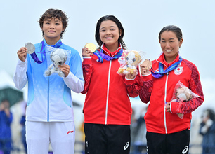 優勝した池田と３位の野中　アジア大会