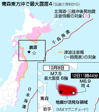 北海道・東北に一時津波注意報＝青森沖震源、最大震度４―気象庁
