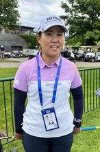 取材に応じる畑岡　米女子ゴルフ