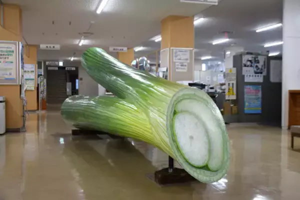 町役場に万博の巨大ネギ