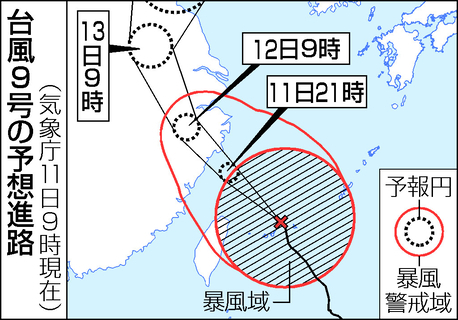 台風９号、先島諸島から大陸へ＝沖縄県で１２人がけが
