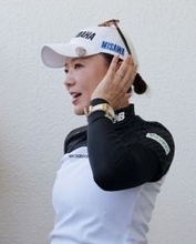 取材に応じる有村　女子ゴルフ