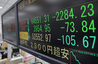 日経平均株価を示すモニター