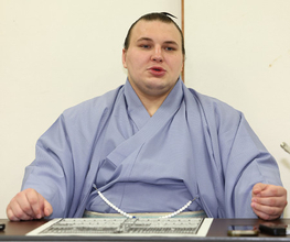 会見する安青錦