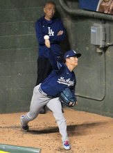 練習する山本　大リーグ