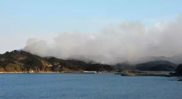 煙が立ち上る大槌町の山林