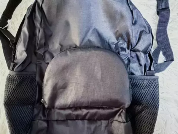 「外出先で荷物が増えて両手がふさがる問題→ダイソー「折りたたみリュック」で解決！容量もばっちり」の画像