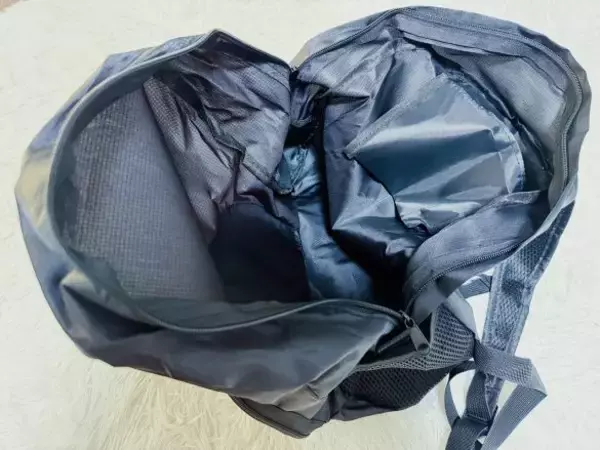 「外出先で荷物が増えて両手がふさがる問題→ダイソー「折りたたみリュック」で解決！容量もばっちり」の画像
