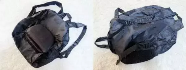「外出先で荷物が増えて両手がふさがる問題→ダイソー「折りたたみリュック」で解決！容量もばっちり」の画像