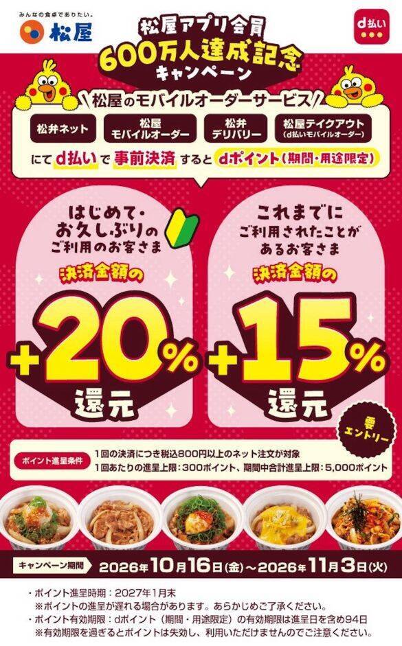 松屋で「20％還元」、ローソンで「1億ポイント」山分け！dポイントが貯まる“注目キャンペーン3選”