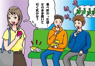 優先席にゴミを置いたまま、電車を降りようとする中学生。そこへ“小さな男の子”が駆け寄って…「意外な声かけ」に車内ホッコリ