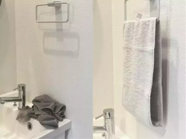 洗面所のタオル 「いつも湿ってるし、気づいたら落ちてる問題」ニトリの“くるくるタオル”に変えたら一発解決！ 手頃な価格も嬉しい